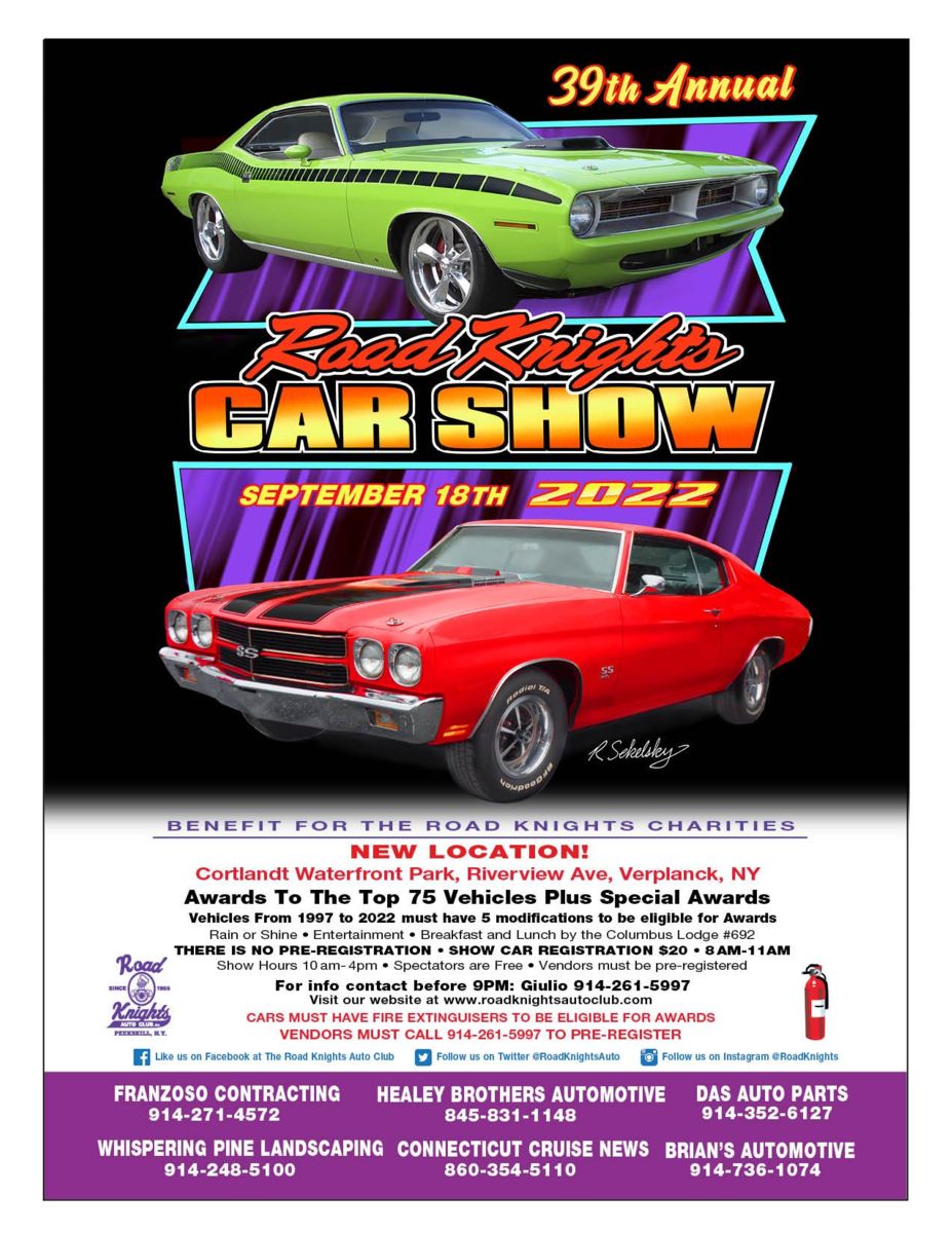 Road Knights Car Show Sunday, September 18th Town of Cortlandt, NY News